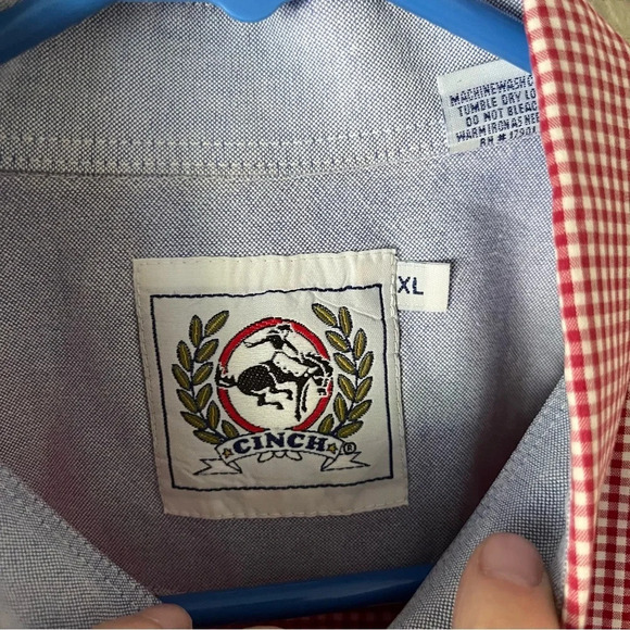 Cinch Men's Shirt XL Red White Gingham Checked Button Down Western Classic - Picture 7 of 8